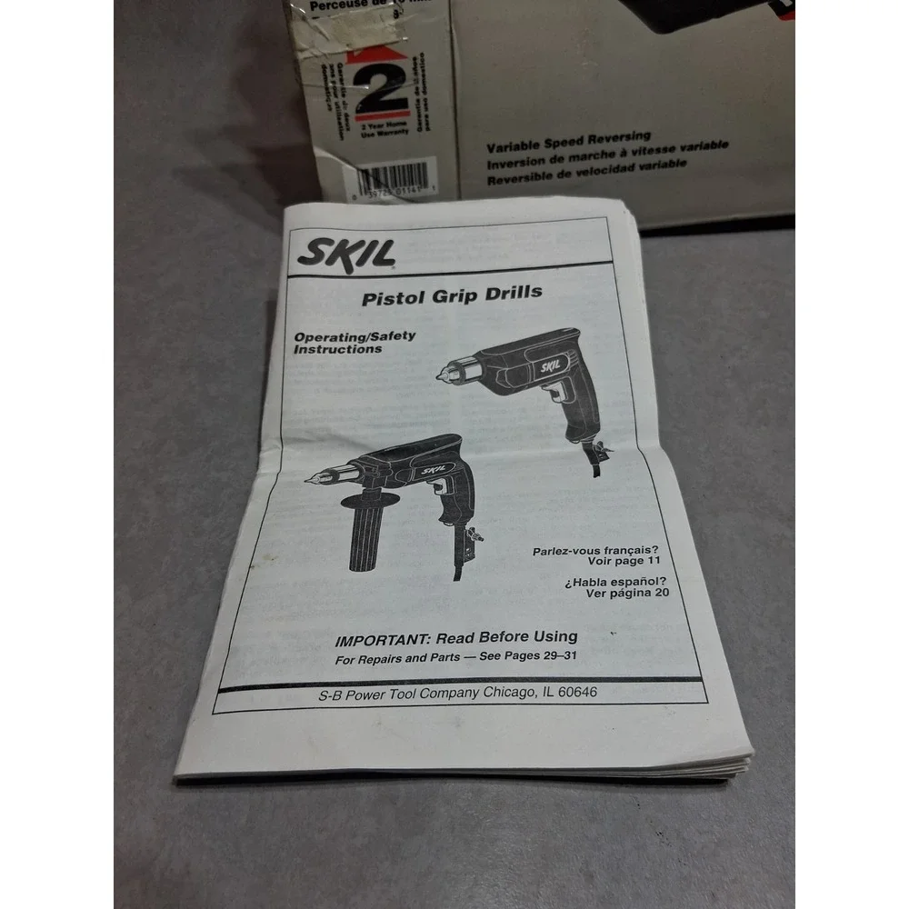 SKIL 6215 3/8 Variable Speed Reversing Drill. Chuck Key, Box And Book Included